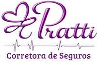 Logo - Coração em laço e nome da corretora - Pratti Corretora de Seguros roxa