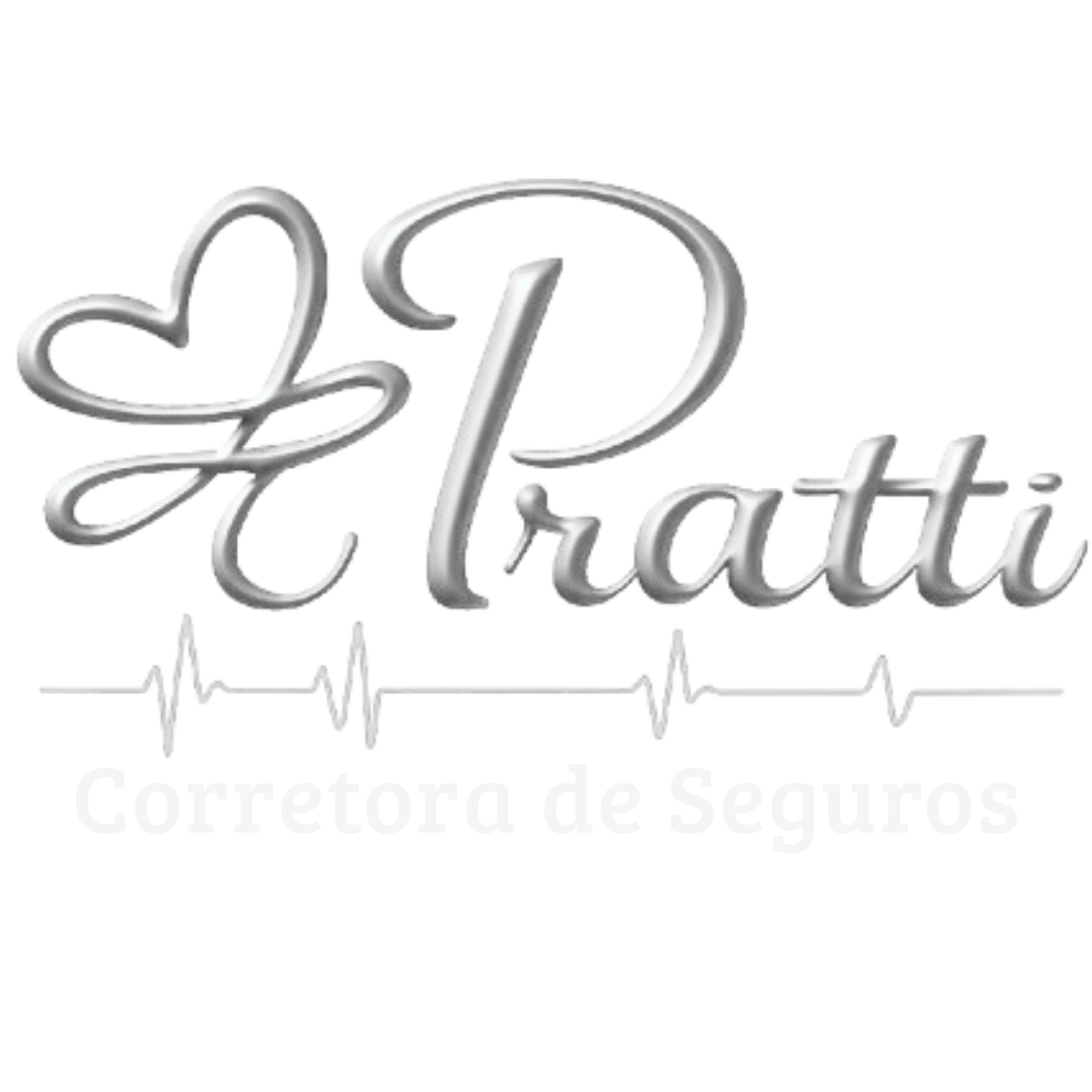 Logo da Empresa Pratti Corretora de Seguros, Tem um coração em laço e o nome da empresa Pratti corretora na cor prata