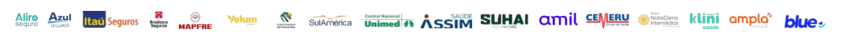 principais Seguradoras do Brasil: Amil, Bradesco, Sul América, Unimede, Atiro, Leve, Cemeru, Ampla, Blue. Suhai, Azul, MapFre, Yelum